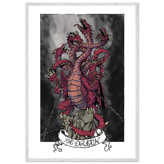Inspiring modern Christian graphic art Team Dragon: The Dragon by Seth Haak, Revelation Series Semi-Glossy Paper in Wood Frame Print 28×40" (70×100 cm) White Frame