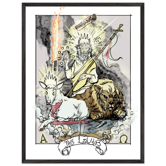 Inspiring modern Christian graphic art Team Lamb: The Lamb by Seth Haak, Revelation Series Semi-Glossy Paper in Wood Frame Print 24×32" (60×80 cm) Black Frame