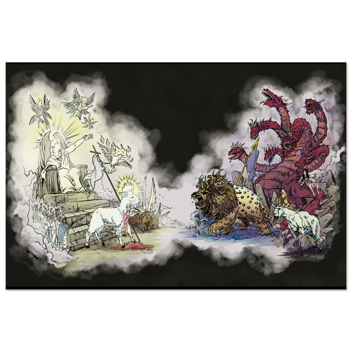 Inspiring modern Christian graphic art Team Lamb versus Team Dragon by Seth Haak, Revelation Series Aluminum Print 24×36" (60×90 cm) -(no frame or style)