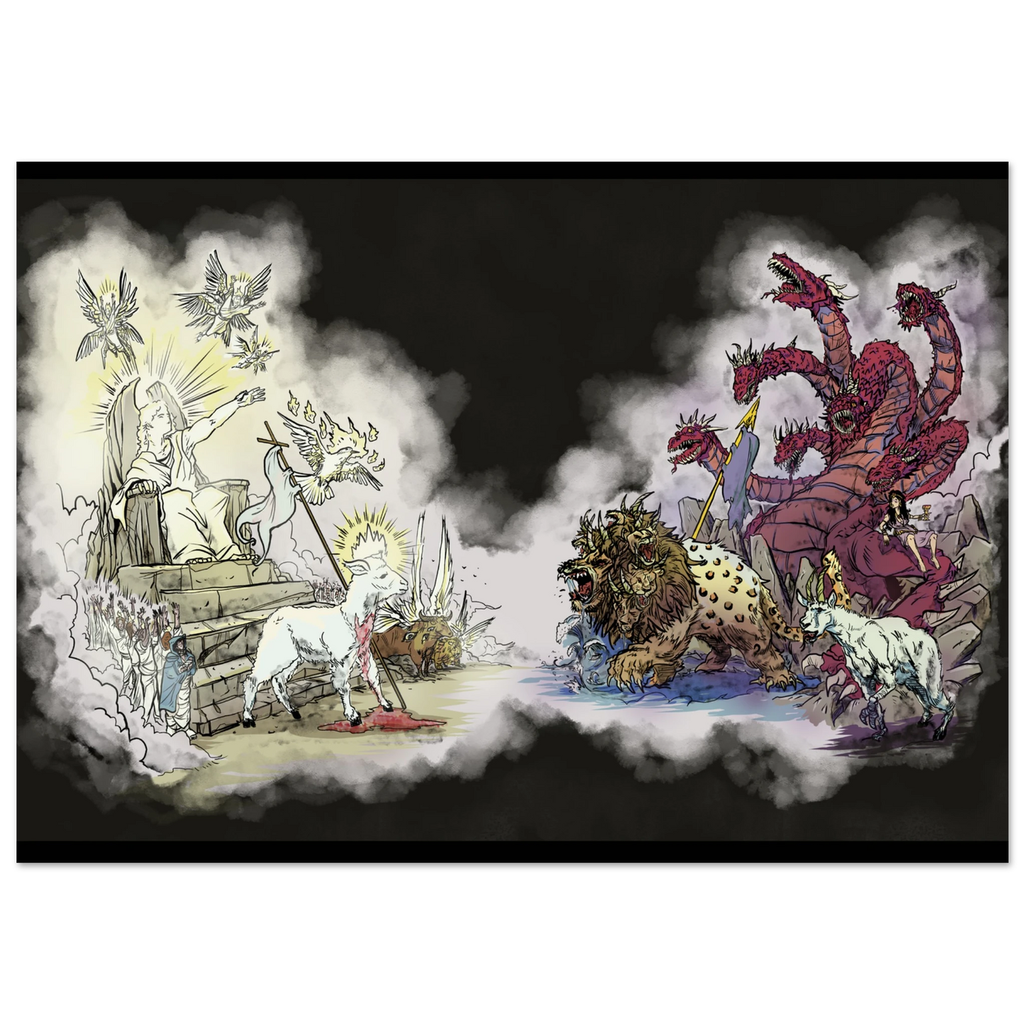 Inspiring modern Christian graphic art Team Lamb versus Team Dragon by Seth Haak, Revelation Series Fine Art Paper Poster Print 8.3×11.7" (21×29.7 cm A4) -(no frame or style)