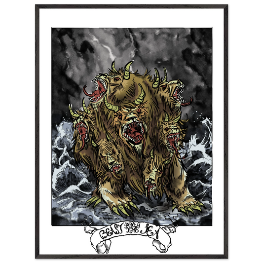 Inspiring modern Christian graphic art Team Dragon: Beast From The Sea by Seth Haak, Revelation Series Fine Art Paper in Wood Frame Print 24×32" (60×80 cm) Black Frame