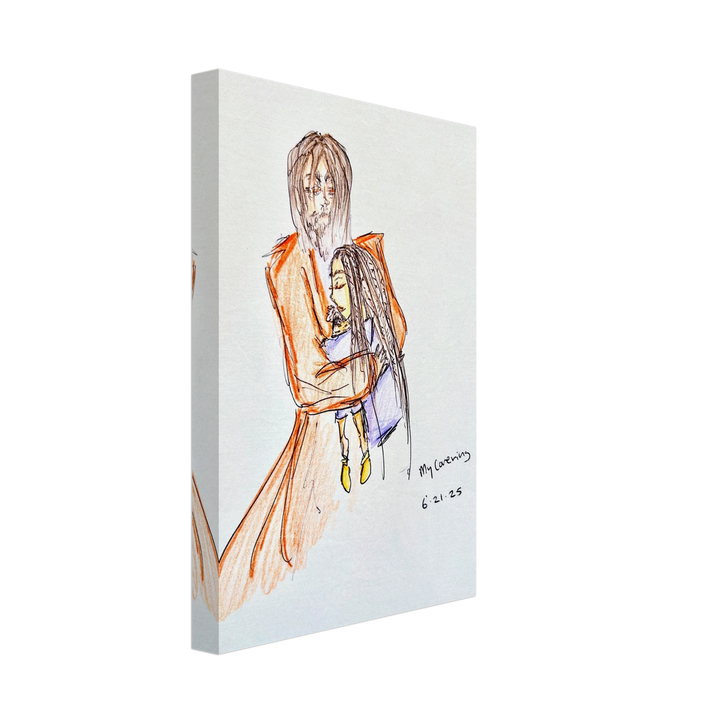 My Covering by Katie Jackson-Jesus Holding Child Drawing-Christian Comfort Art-Canvas Print, 8×12" (20×30 cm), Slim Canvas Depth