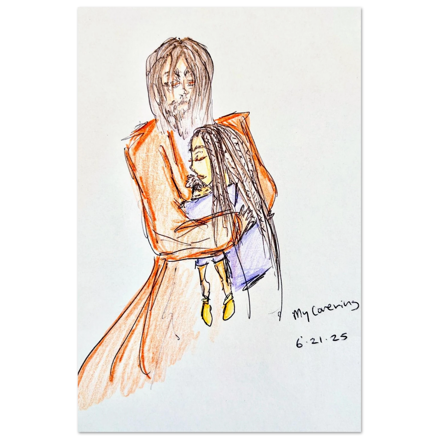 My Covering by Katie Jackson-Jesus Holding Child Drawing-Christian Comfort Art-Semi-Glossy Paper Poster Print, 24×36" (60×90 cm), (no frame or style)