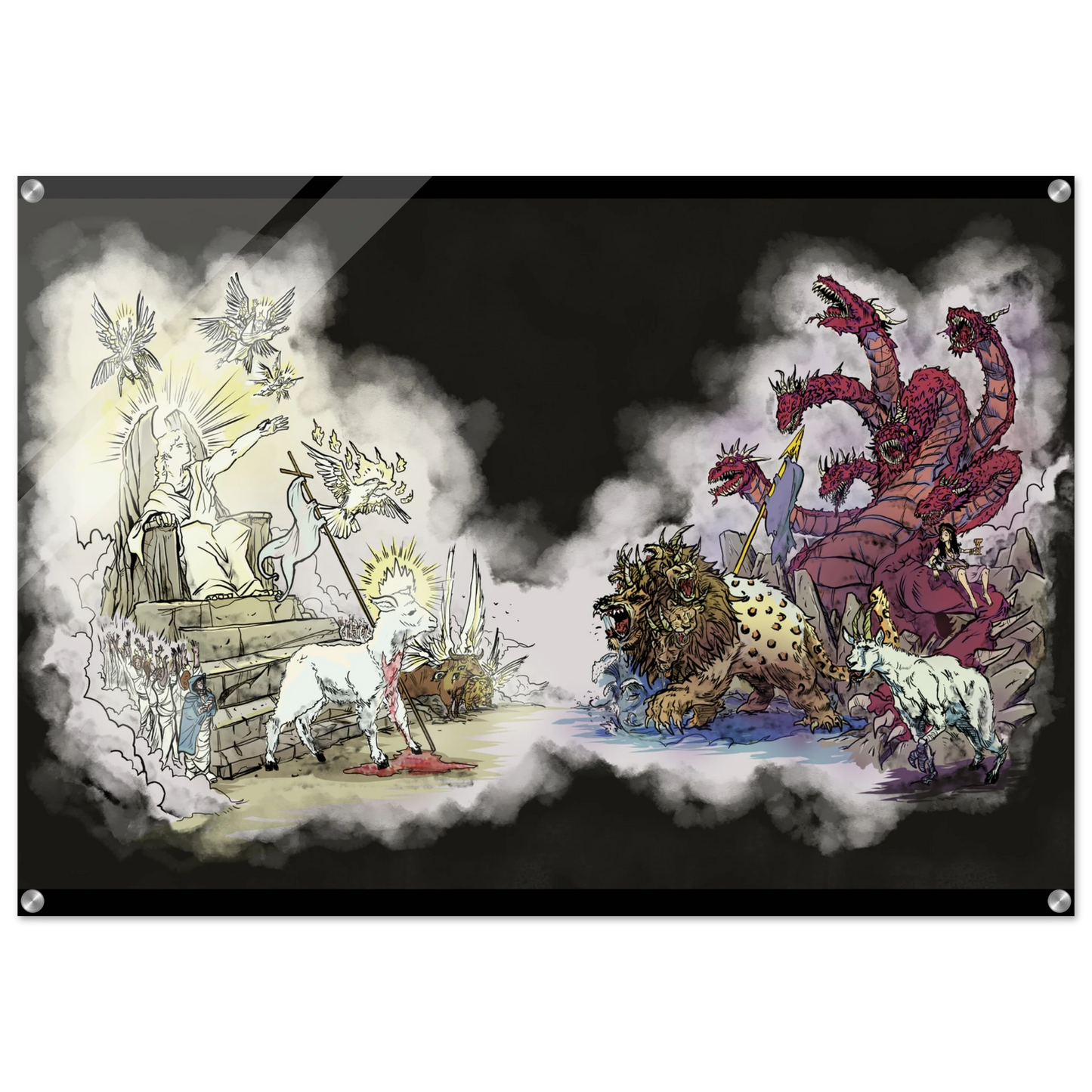 Inspiring modern Christian graphic art Team Lamb versus Team Dragon by Seth Haak, Revelation Series Acrylic Print 28×40" (70×100 cm) -(no frame or style)
