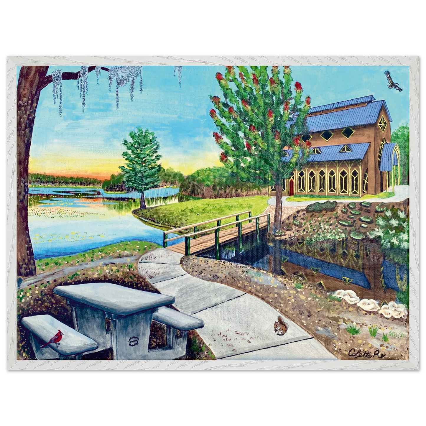 Inspiring Christian art acrylic on canvas painting Sanctuary at Lake Alice by Colette Raine Semi-Glossy Paper in Wood Frame Print 24×32" (60×80 cm) White Frame