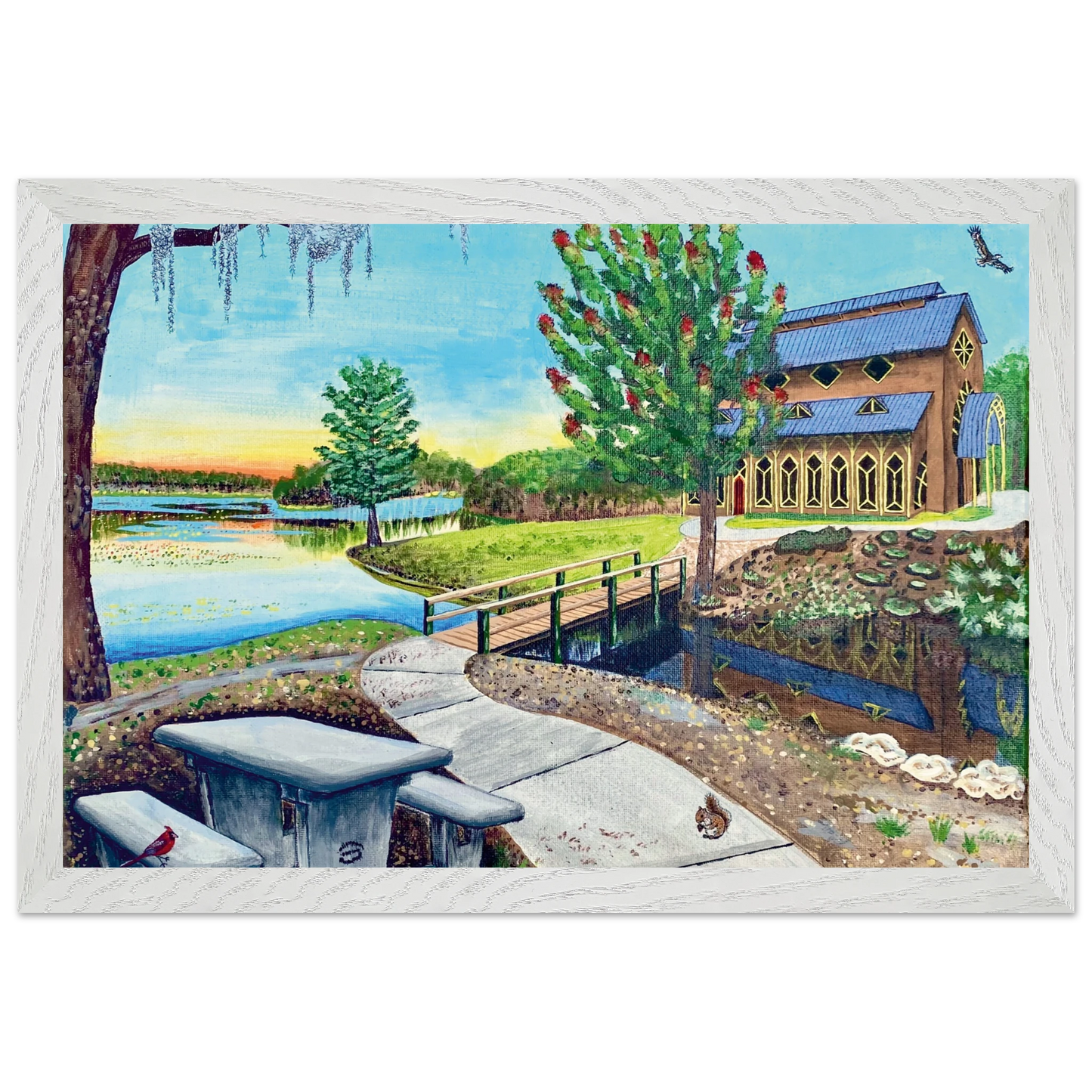 Inspiring Christian art acrylic on canvas painting Sanctuary at Lake Alice by Colette Raine Fine Art Paper in Wood Frame Print 8.3×11.7" (21×29.7 cm A4 size) White Frame