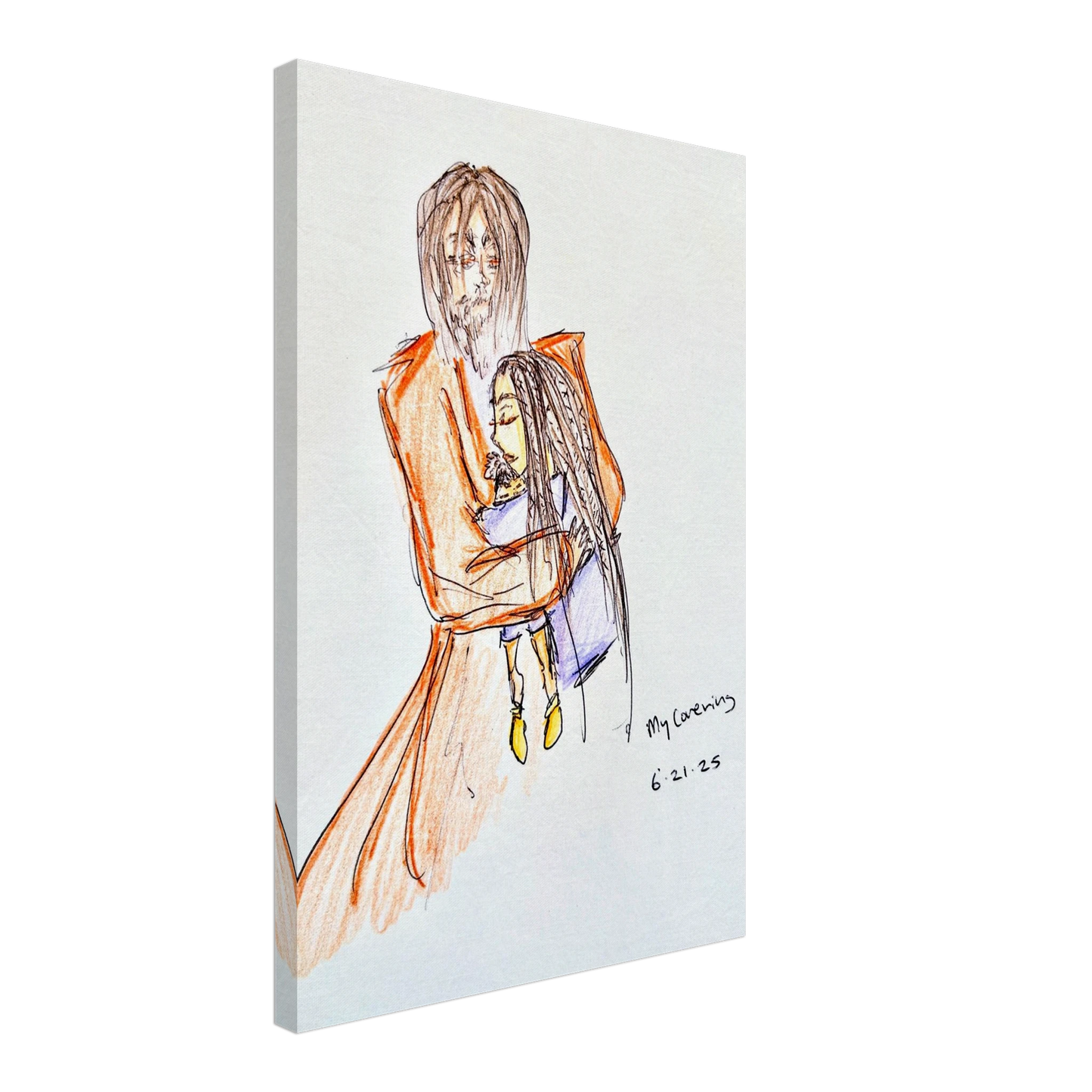 My Covering by Katie Jackson-Jesus Holding Child Drawing-Christian Comfort Art-Canvas Print, 16×24" (40×60 cm), Slim Canvas Depth