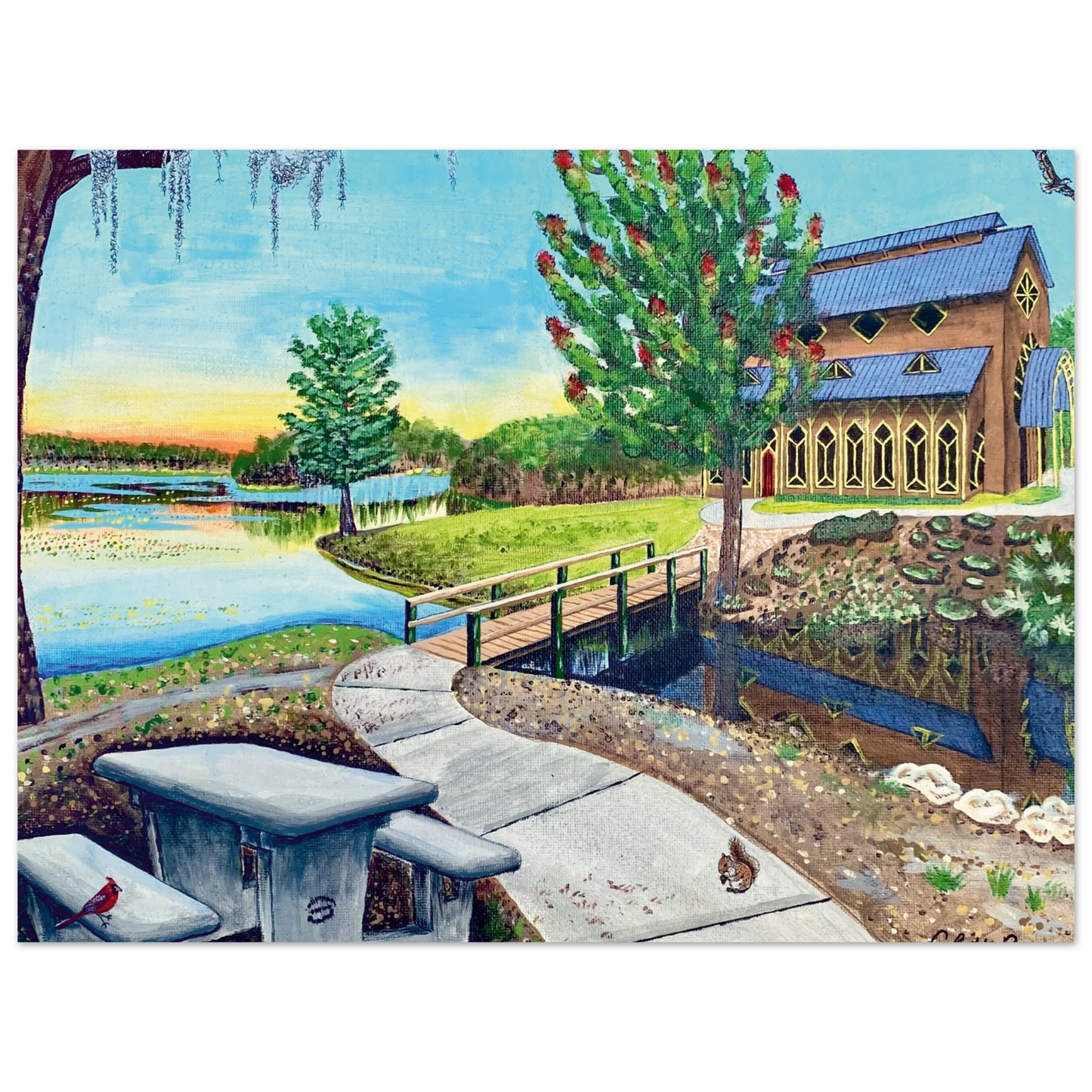 Inspiring Christian art acrylic on canvas painting Sanctuary at Lake Alice by Colette Raine Semi-Glossy Paper Poster Print 6×8" (15×20 cm) (no frame or style)