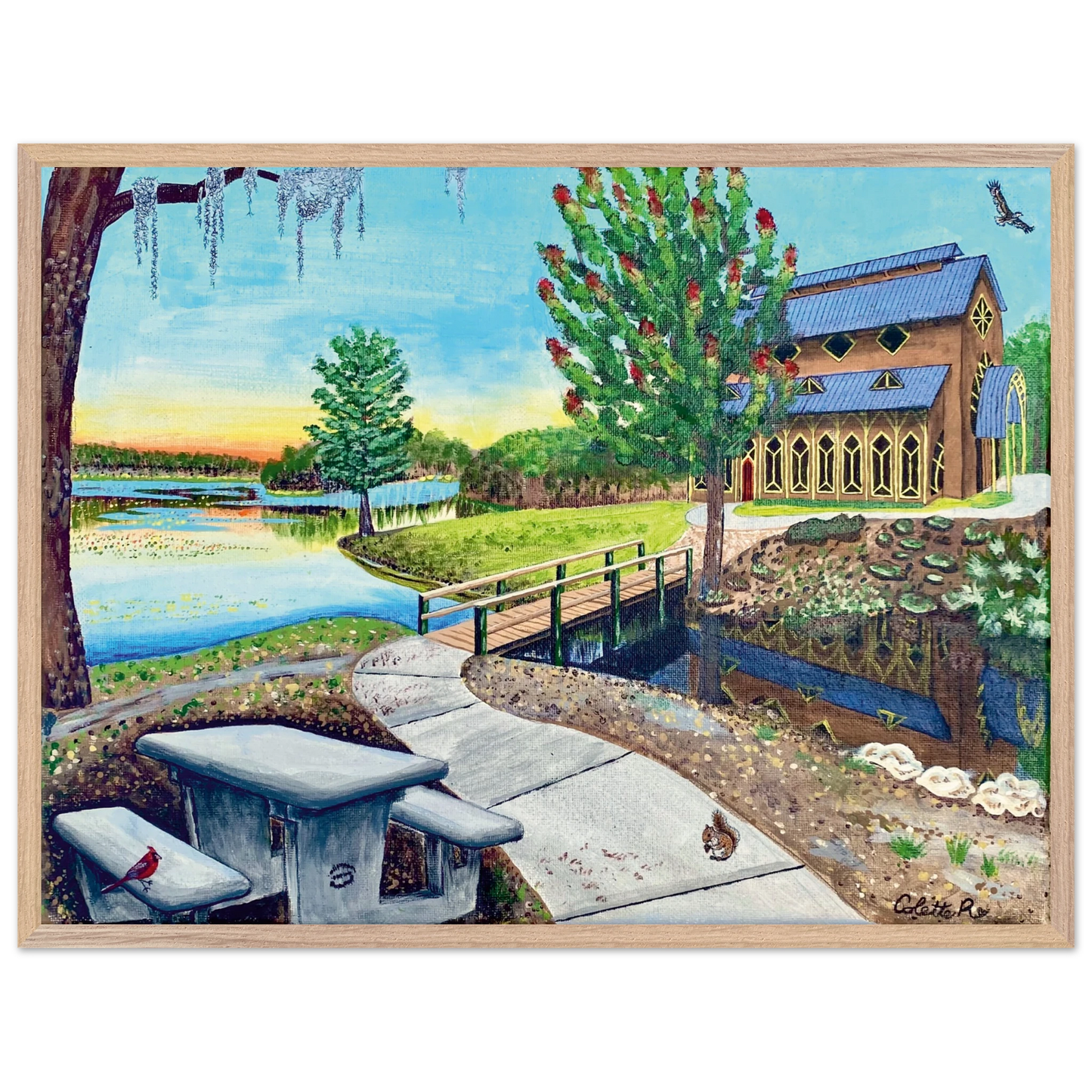 Inspiring Christian art acrylic on canvas painting Sanctuary at Lake Alice by Colette Raine Fine Art Paper in Wood Frame Print 18×24" (45×60 cm) Natural Wood Frame