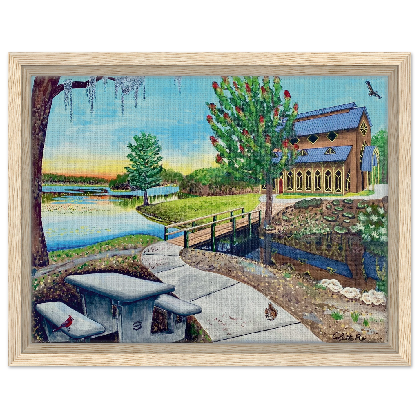Inspiring Christian art acrylic on canvas painting Sanctuary at Lake Alice by Colette Raine Canvas in Wood Frame Print 12×16" (30×40 cm) Natural Wood Frame