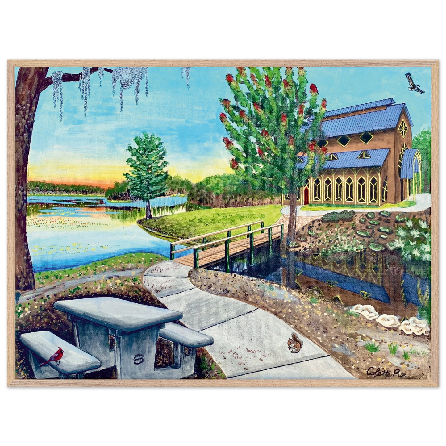 Inspiring Christian art acrylic on canvas painting Sanctuary at Lake Alice by Colette Raine Fine Art Paper in Wood Frame Print 24×32" (60×80 cm) Natural Wood Frame