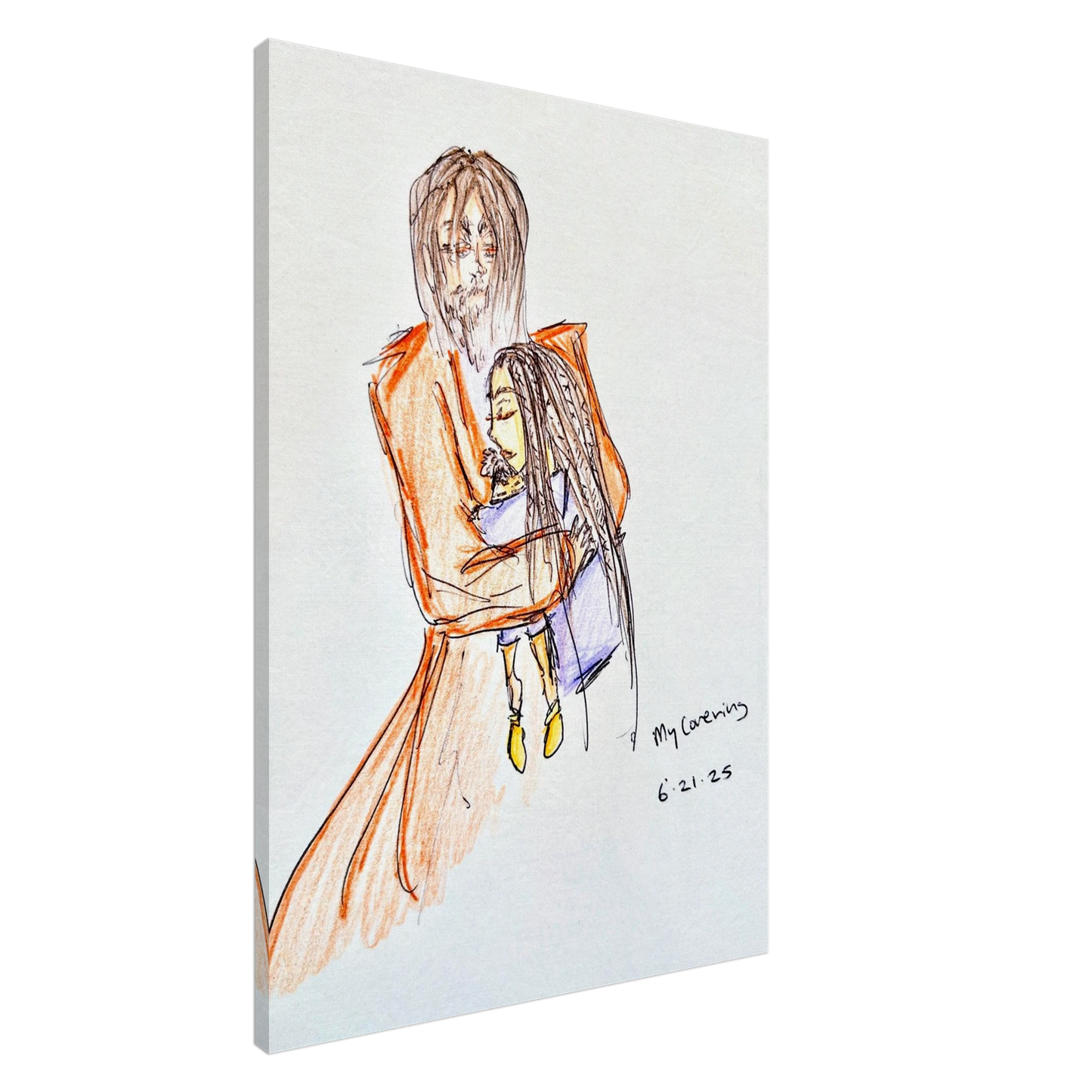 My Covering by Katie Jackson-Jesus Holding Child Drawing-Christian Comfort Art-Canvas Print, 28×40" (70×100 cm), Slim Canvas Depth
