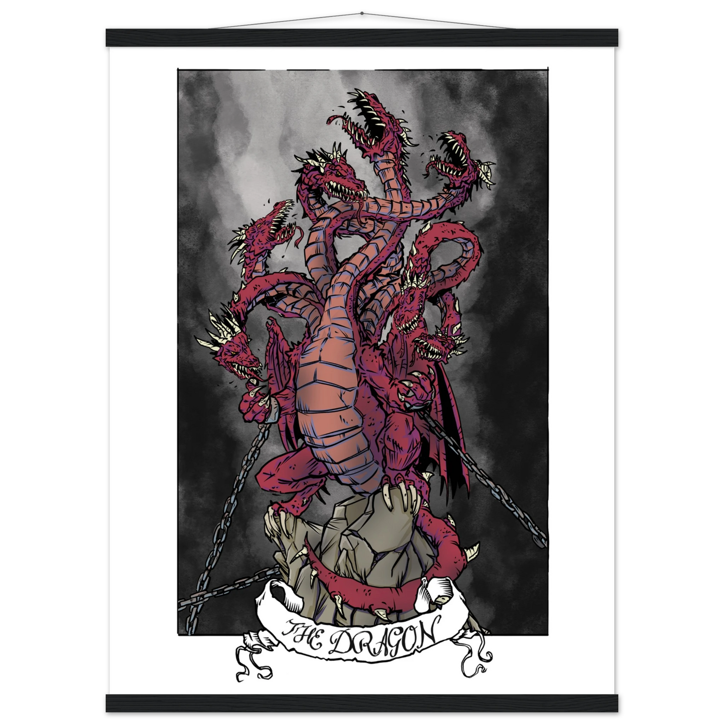 Inspiring modern Christian graphic art Team Dragon: The Dragon by Seth Haak, Revelation Series Semi-Glossy Paper with Wood Hanging Rail Print 24×32" (60×80 cm) Black Rail