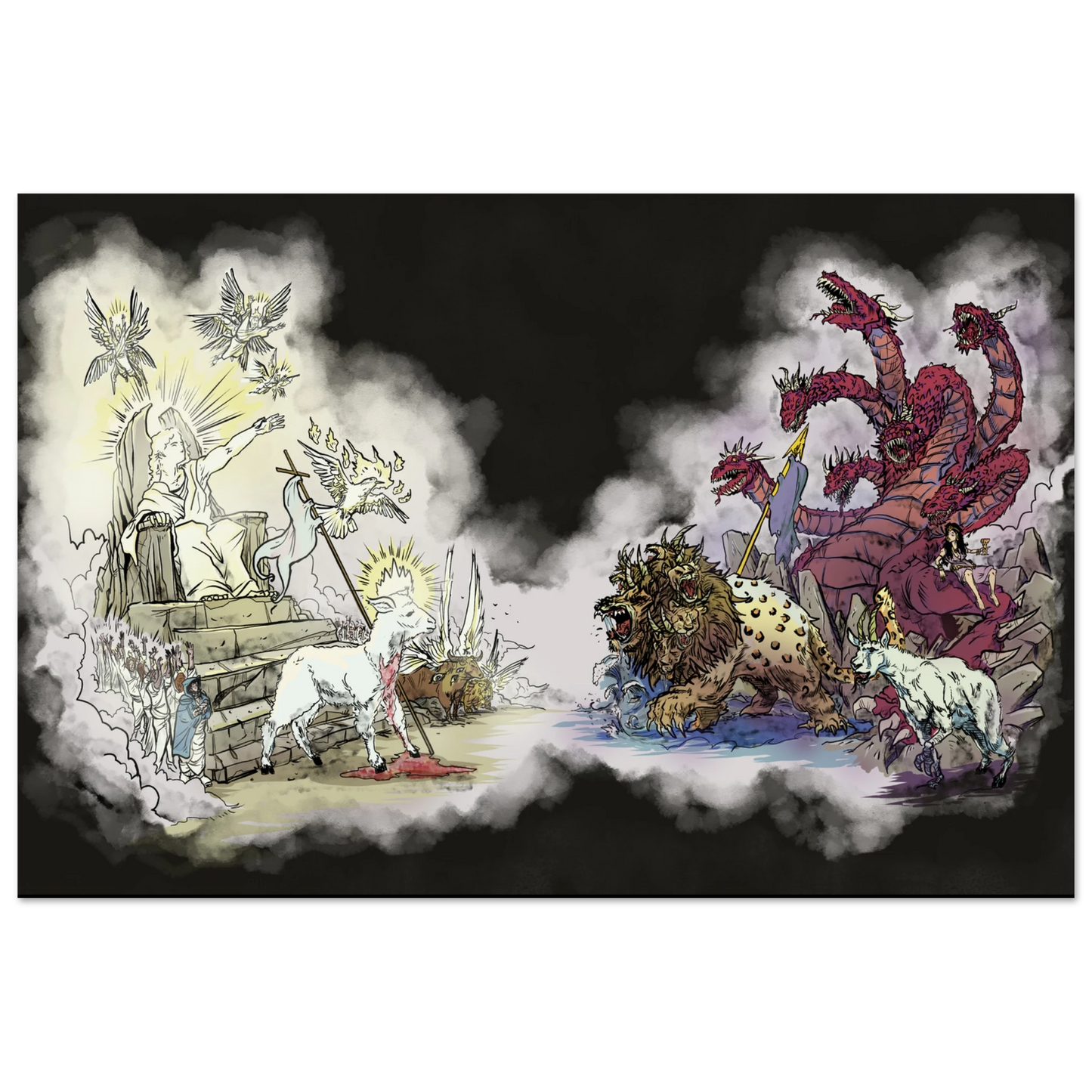 Inspiring modern Christian graphic art Team Lamb versus Team Dragon by Seth Haak, Revelation Series Aluminum Print 8×12" (20×30 cm) -(no frame or style)