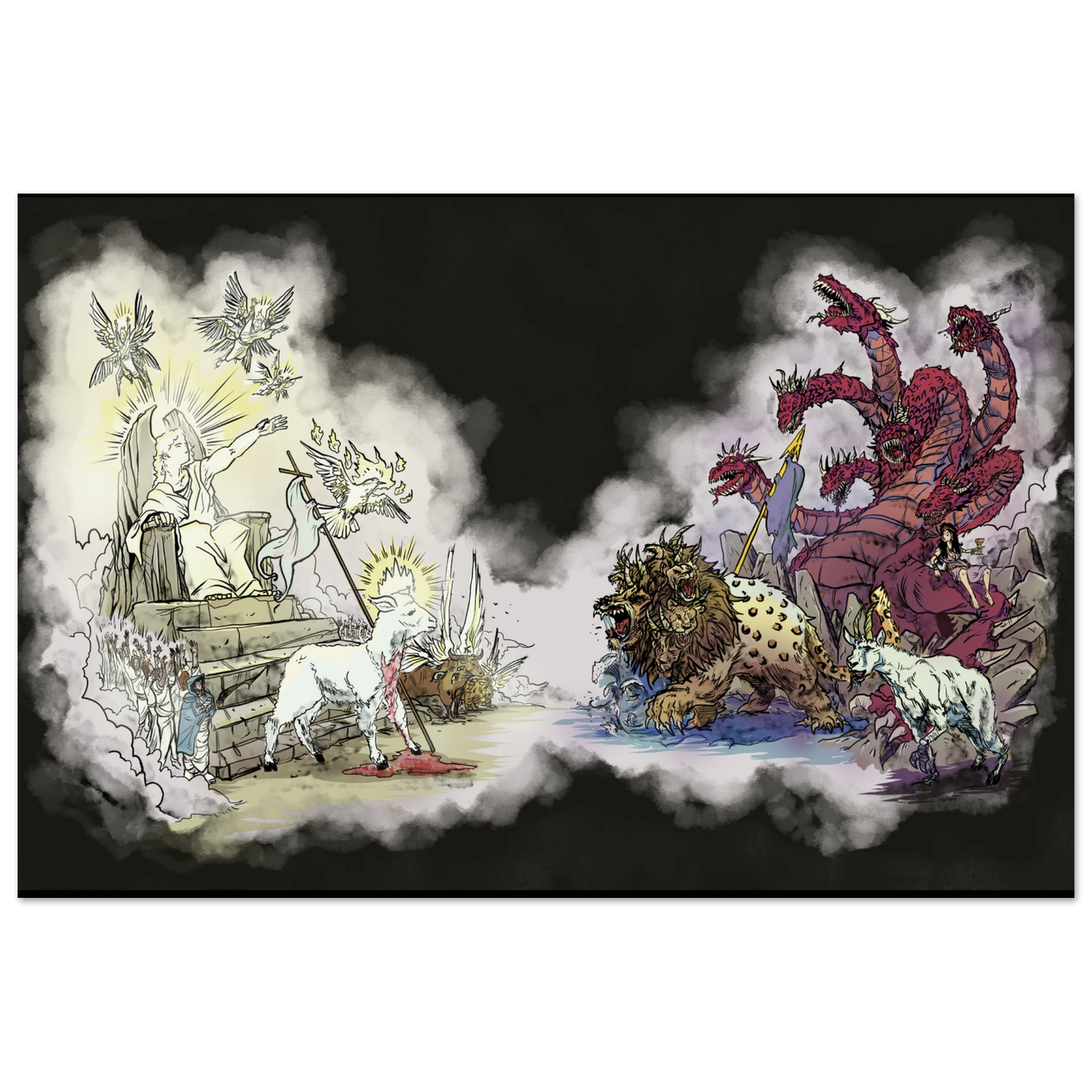 Inspiring modern Christian graphic art Team Lamb versus Team Dragon by Seth Haak, Revelation Series Fine Art Paper Poster Print 24×36" (60×90 cm) -(no frame or style)