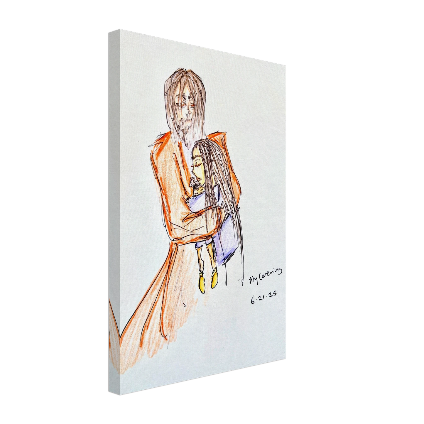 My Covering by Katie Jackson-Jesus Holding Child Drawing-Christian Comfort Art-Canvas Print, 12×18" (30×45 cm), Slim Canvas Depth
