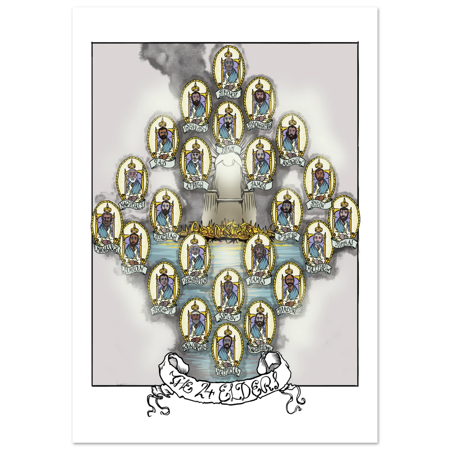 Inspiring modern Christian graphic art Team Lamb: The 24 Elders by Seth Haak, Revelation Series Foam Board Print 28×40" (70×100 cm) White Foam Border