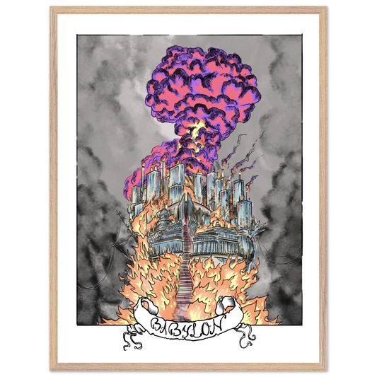 Inspiring modern Christian graphic art Team Dragon: Babylon by Seth Haak, Revelation Series Fine Art Paper in Wood Frame Print 18×24" (45×60 cm) Natural Wood Frame