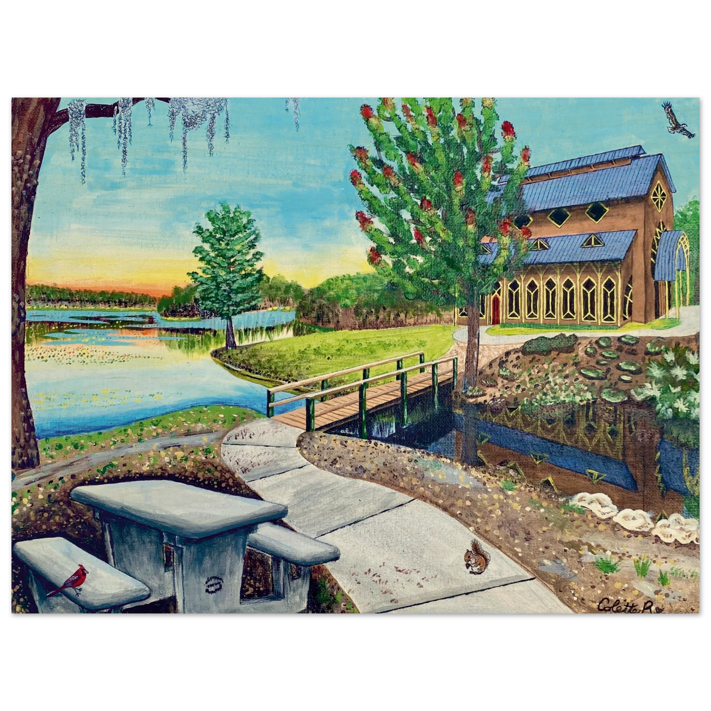 Inspiring Christian art acrylic on canvas painting Sanctuary at Lake Alice by Colette Raine Wood Panel Print 12×16" (30×40 cm) 20mm Wood Depth