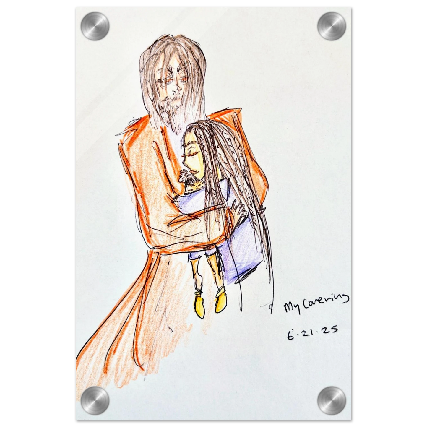 My Covering by Katie Jackson-Jesus Holding Child Drawing-Christian Comfort Art-Acrylic Print, 8×12" (20×30 cm), (no frame or style)