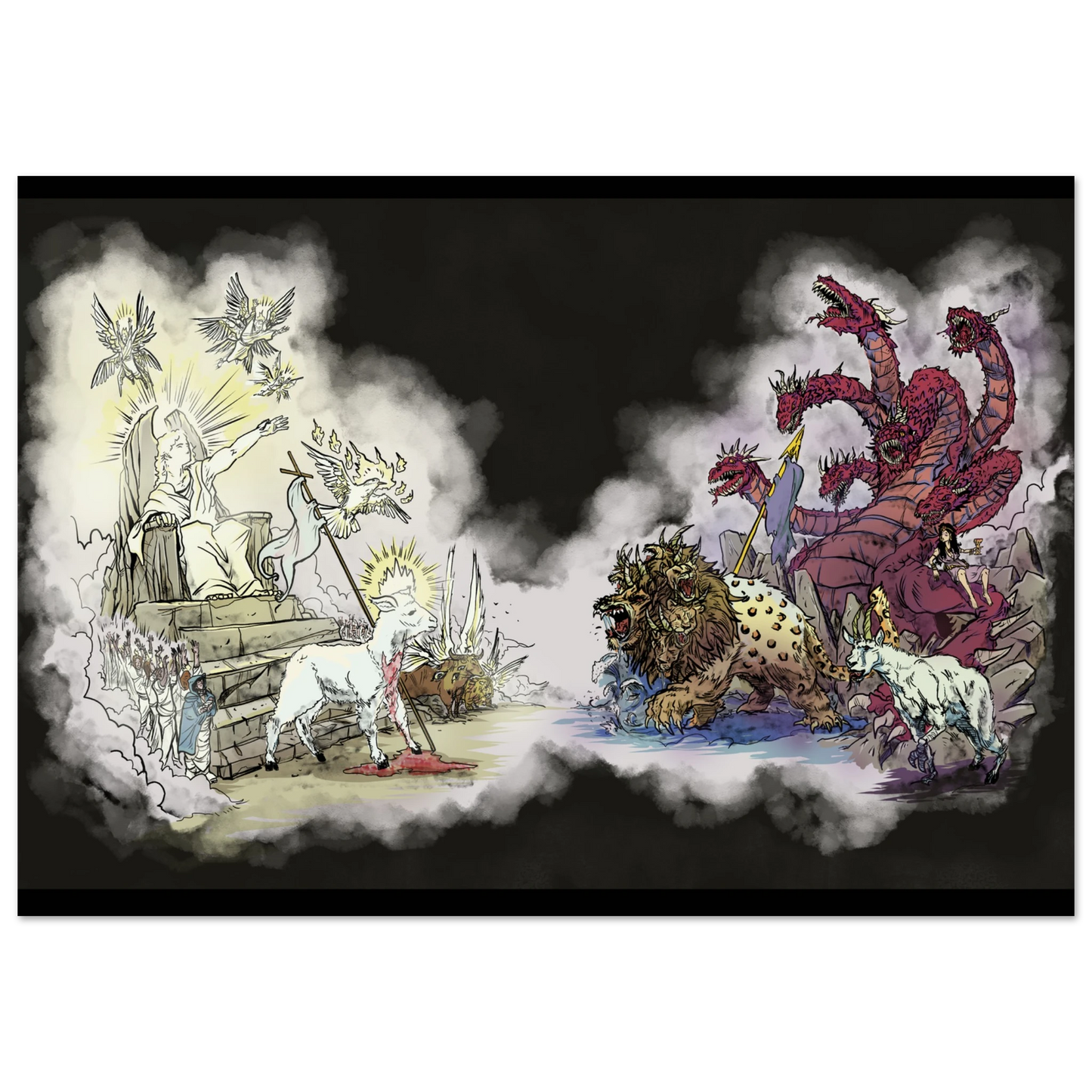 Inspiring modern Christian graphic art Team Lamb versus Team Dragon by Seth Haak, Revelation Series Aluminum Print 28×40" (70×100 cm) -(no frame or style)