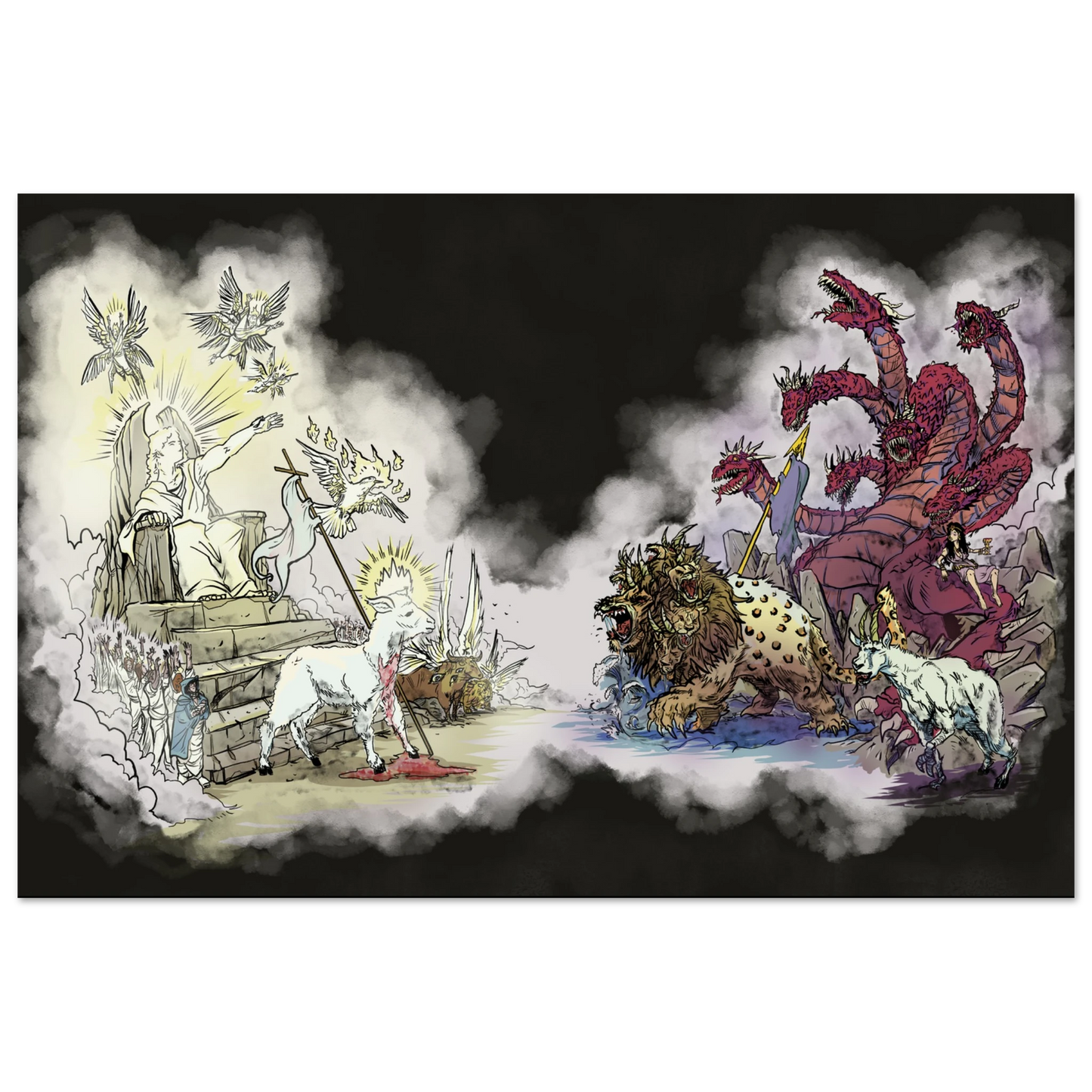 Inspiring modern Christian graphic art Team Lamb versus Team Dragon by Seth Haak, Revelation Series Foam Board Print 8×12" (20×30 cm) Black Foam Border