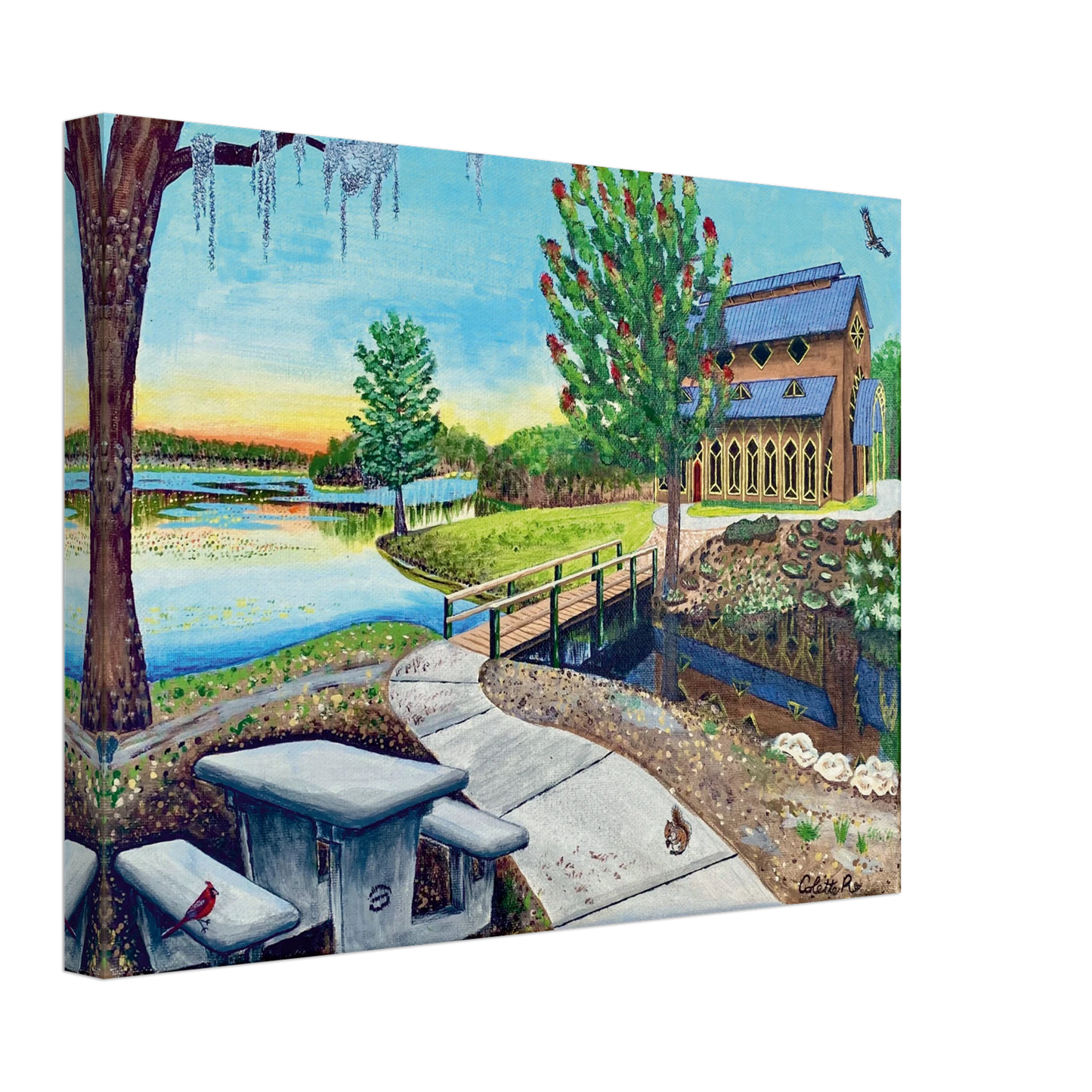Inspiring Christian art acrylic on canvas painting Sanctuary at Lake Alice by Colette Raine Canvas Print 12×16" (30×40 cm) Slim Canvas Depth