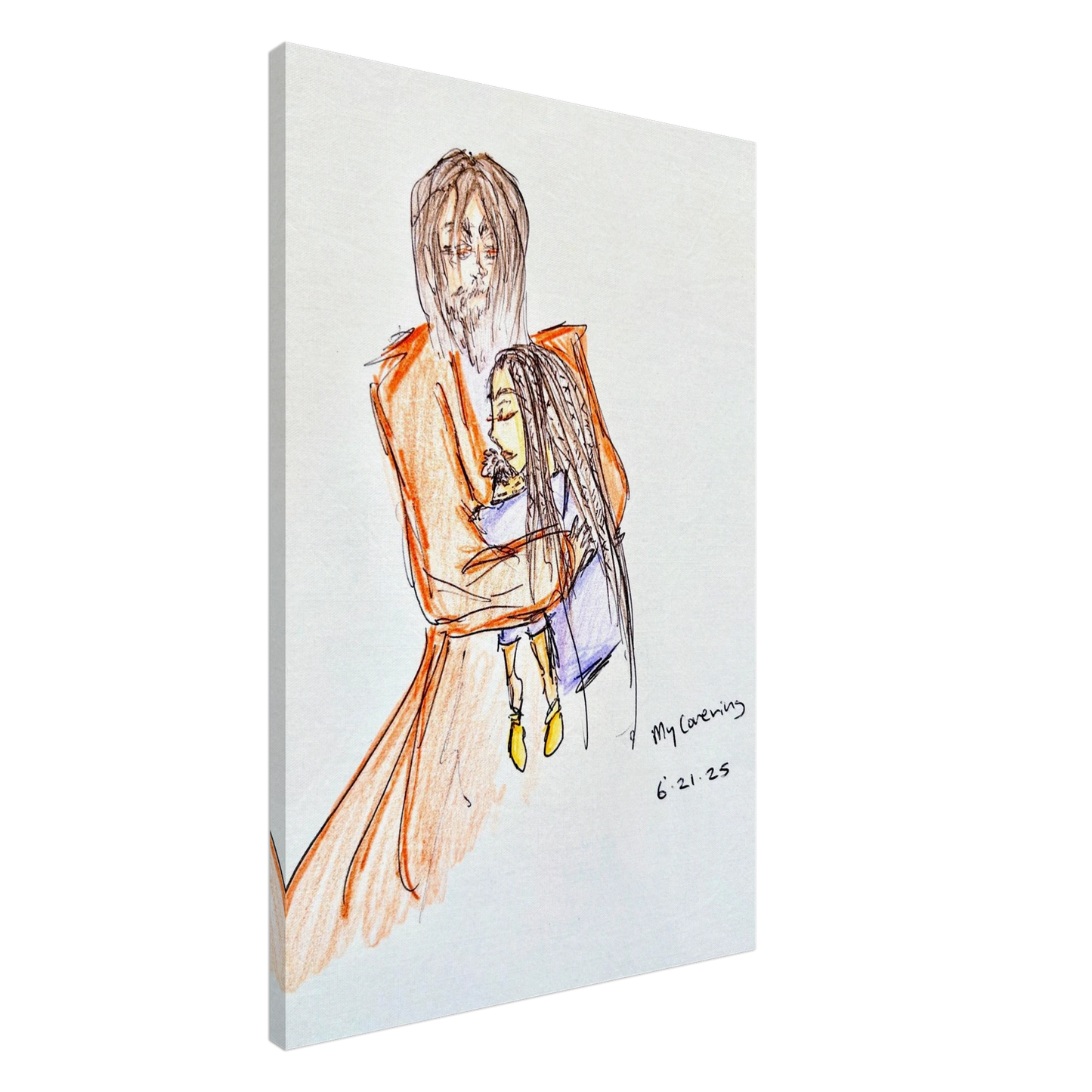 My Covering by Katie Jackson-Jesus Holding Child Drawing-Christian Comfort Art-Canvas Print, 24×36" (60×90 cm), Slim Canvas Depth