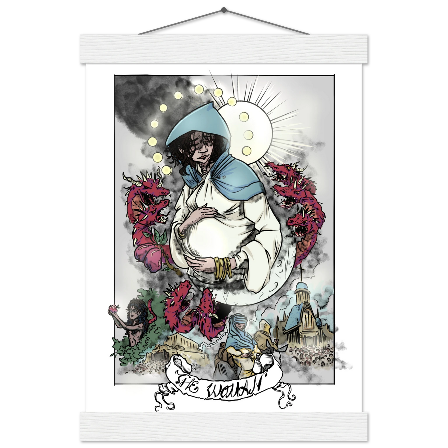 Inspiring modern Christian graphic art Team Lamb: The Woman by Seth Haak, Revelation Series Semi-Glossy Paper with Wood Hanging Rail Print 8.3×11.7" (21×29.7 cm A4) White Rail