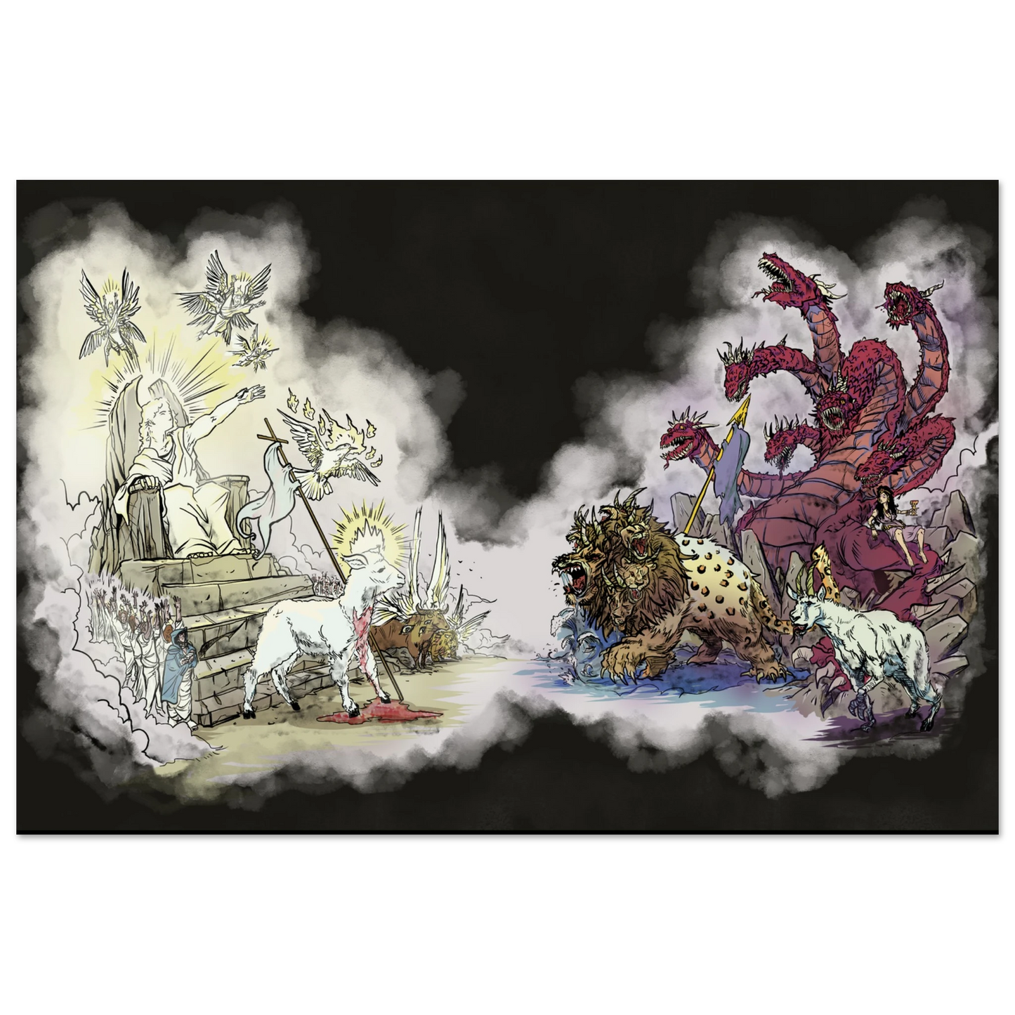 Inspiring modern Christian graphic art Team Lamb versus Team Dragon by Seth Haak, Revelation Series Foam Board Print 12×18" (30×45 cm) Black Foam Border