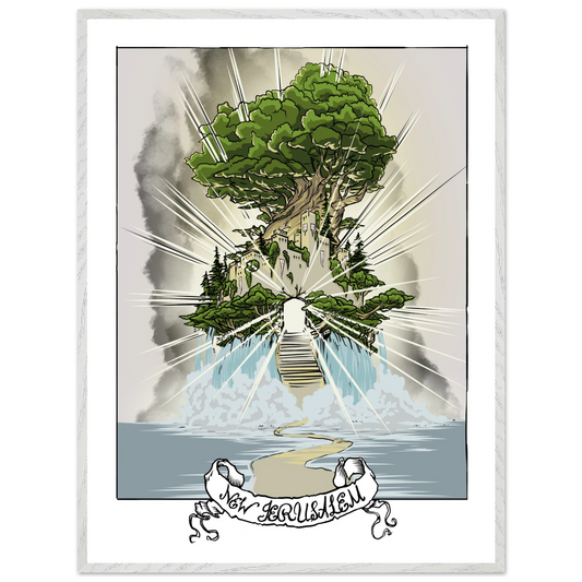 Inspiring modern Christian graphic art Team Lamb: New Jerusalem by Seth Haak, Revelation Series Fine Art Paper in Wood Frame Print 24×32" (60×80 cm) White Frame