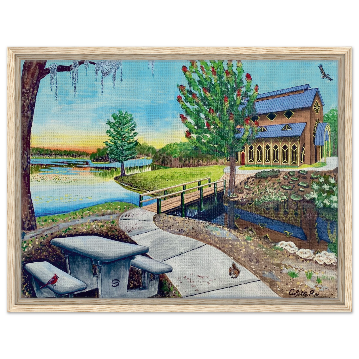 Inspiring Christian art acrylic on canvas painting Sanctuary at Lake Alice by Colette Raine Canvas in Wood Frame Print 18×24" (45×60 cm) Natural Wood Frame