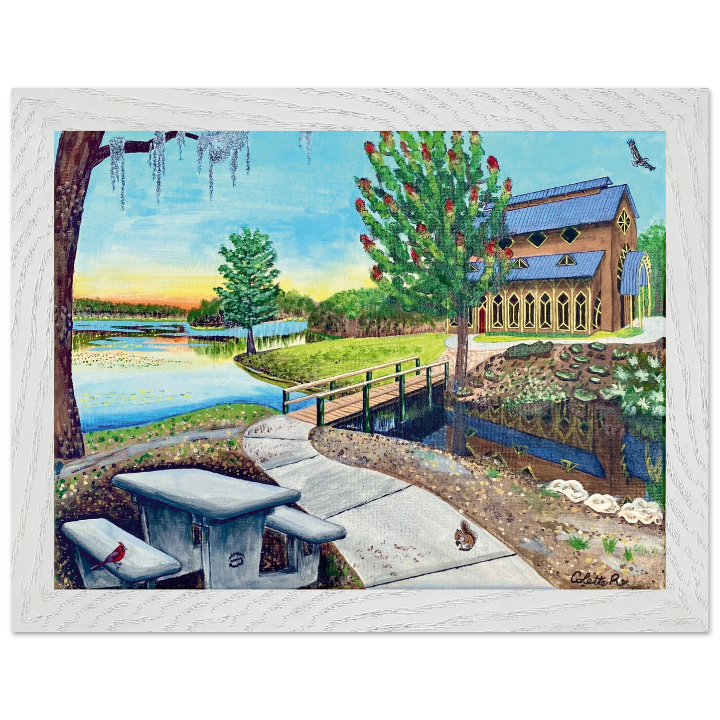 Inspiring Christian art acrylic on canvas painting Sanctuary at Lake Alice by Colette Raine Fine Art Paper in Wood Frame Print 6×8" (15×20 cm) White Frame