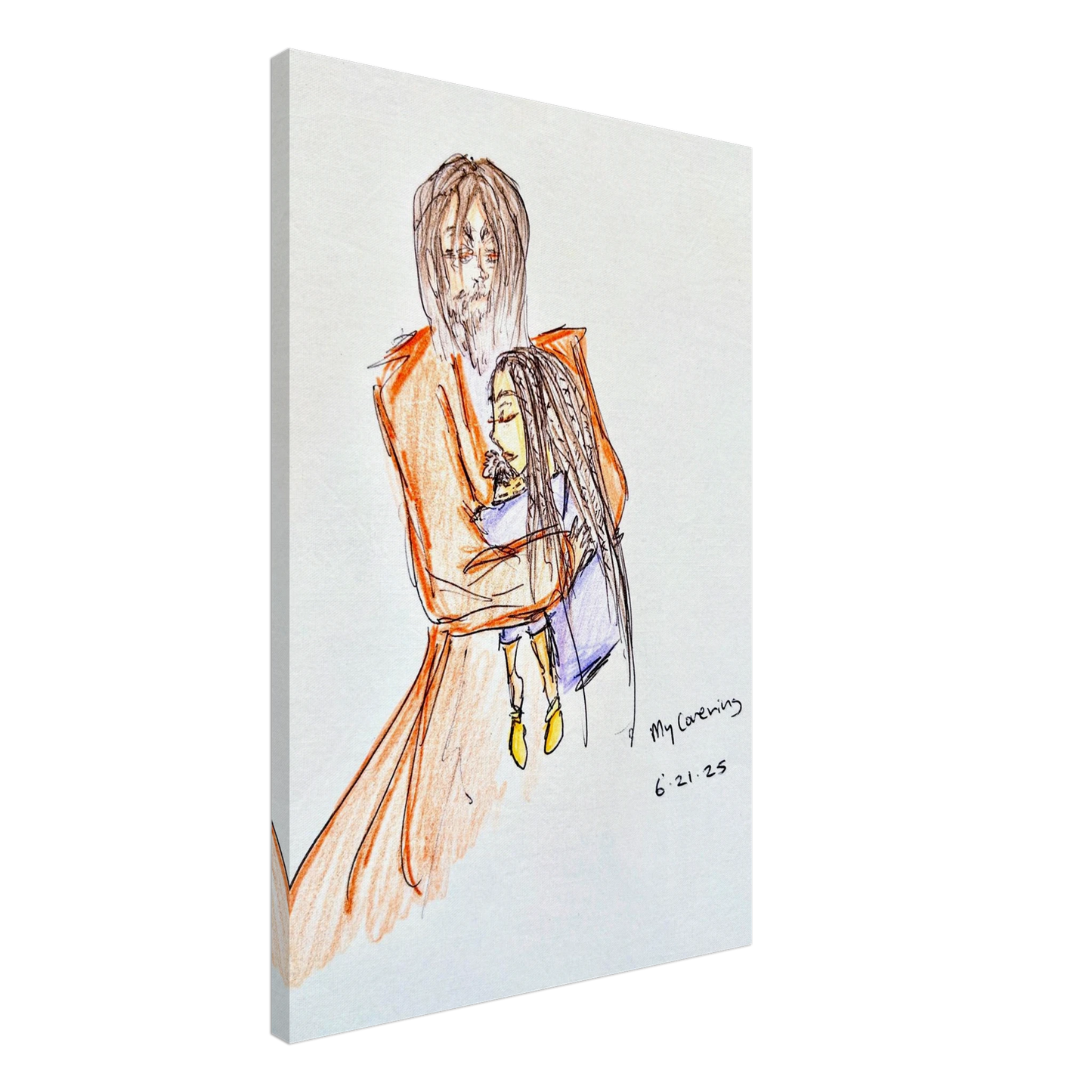 My Covering by Katie Jackson-Jesus Holding Child Drawing-Christian Comfort Art-Canvas Print, 24×36" (60×90 cm), Thick Canvas Depth