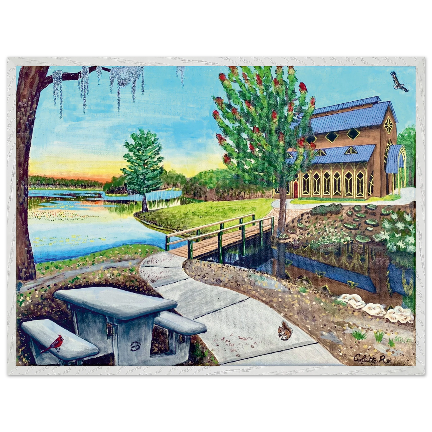 Inspiring Christian art acrylic on canvas painting Sanctuary at Lake Alice by Colette Raine Fine Art Paper in Wood Frame Print 18×24" (45×60 cm) White Frame