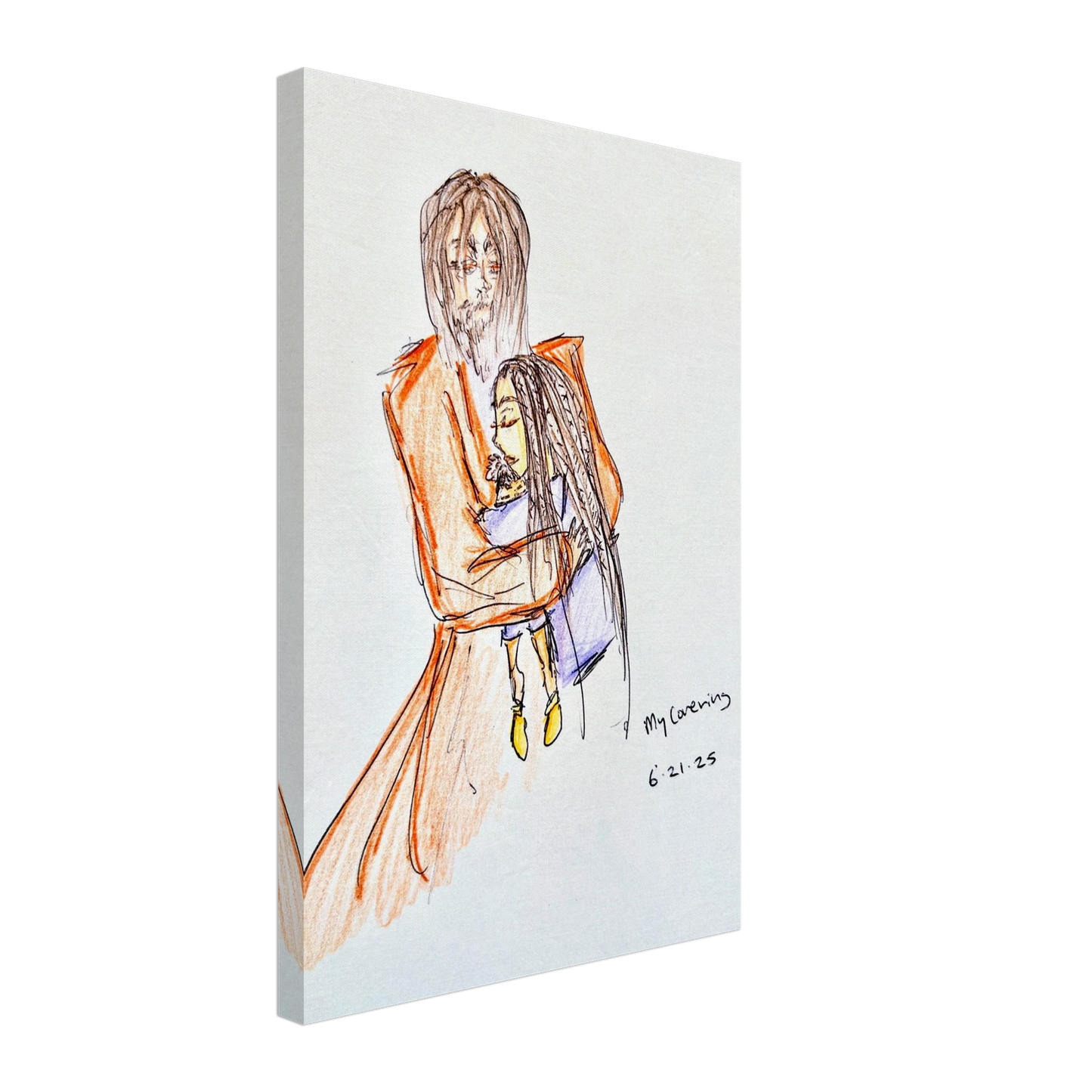 My Covering by Katie Jackson-Jesus Holding Child Drawing-Christian Comfort Art-Canvas Print, 16×24" (40×60 cm), Thick Canvas Depth