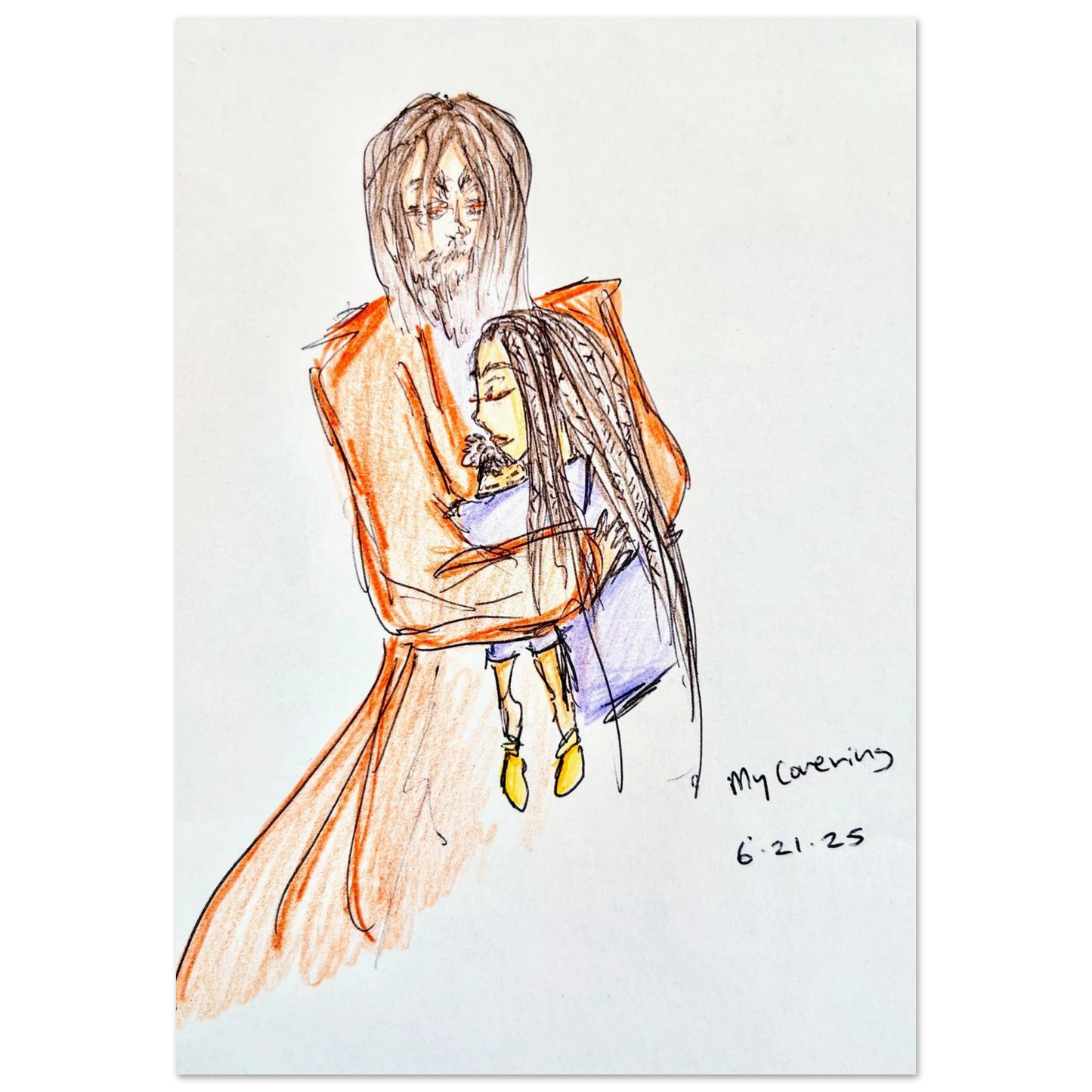My Covering by Katie Jackson-Jesus Holding Child Drawing-Christian Comfort Art-Semi-Glossy Paper Poster Print, 28×40" (70×100 cm), (no frame or style)