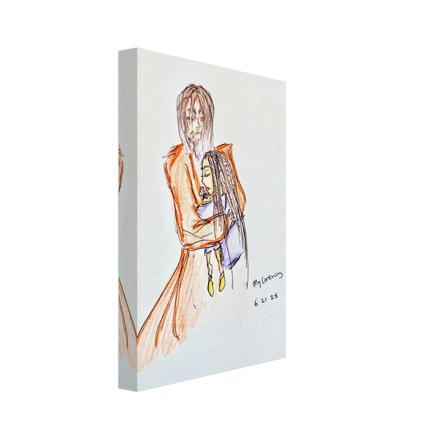 My Covering by Katie Jackson-Jesus Holding Child Drawing-Christian Comfort Art-Canvas Print, 8×12" (20×30 cm), Thick Canvas Depth