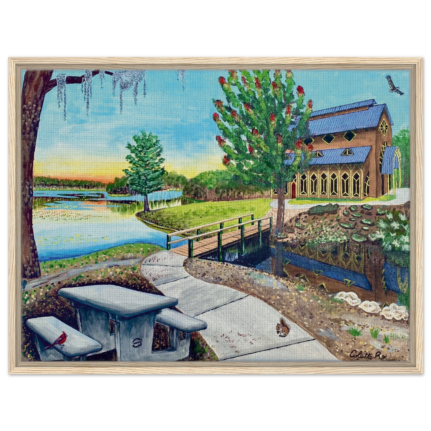 Inspiring Christian art acrylic on canvas painting Sanctuary at Lake Alice by Colette Raine Canvas in Wood Frame Print 24×32" (60×80 cm) Natural Wood Frame
