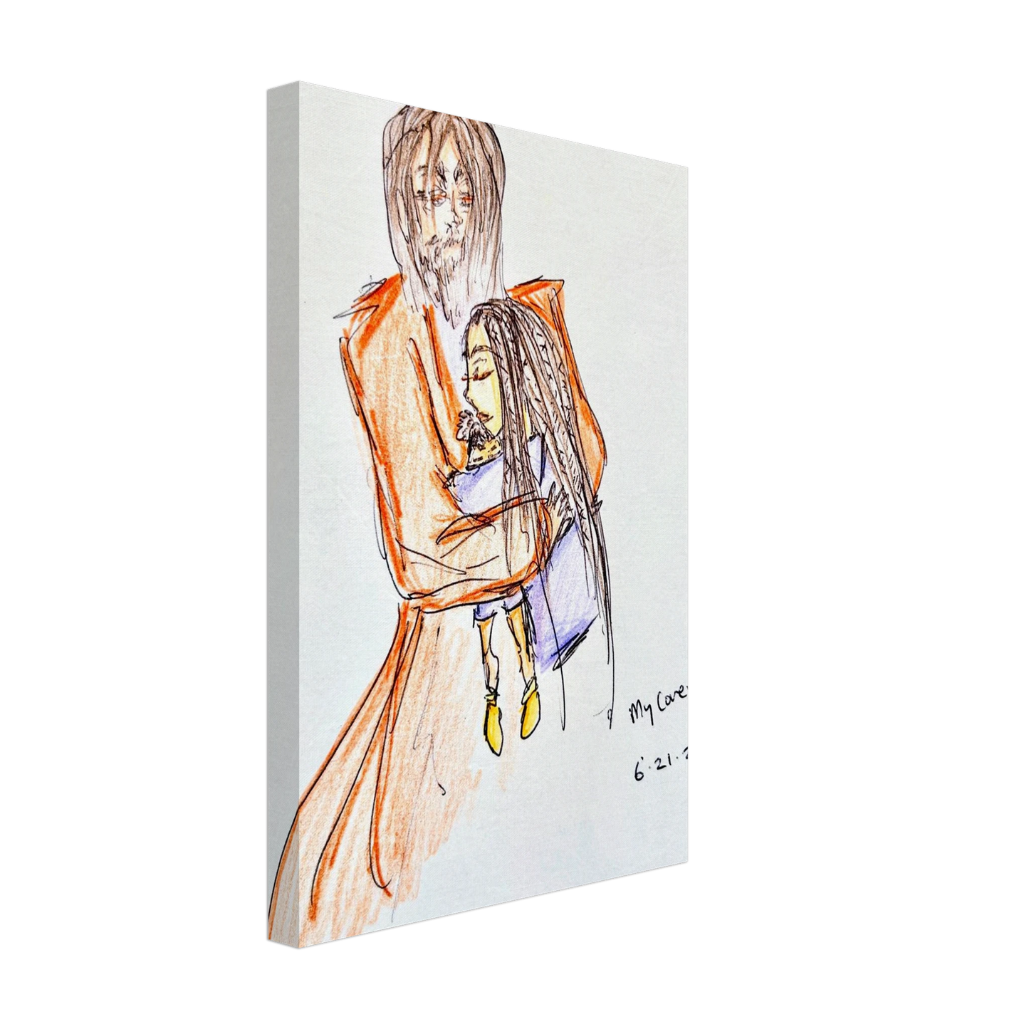 My Covering by Katie Jackson-Jesus Holding Child Drawing-Christian Comfort Art-Canvas Print, 12×18" (30×45 cm), Thick Canvas Depth