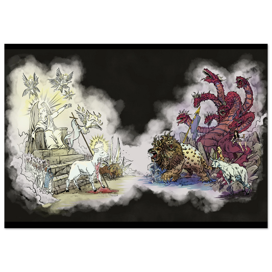 Inspiring modern Christian graphic art Team Lamb versus Team Dragon by Seth Haak, Revelation Series Fine Art Paper Poster Print 28×40" (70×100 cm) -(no frame or style)