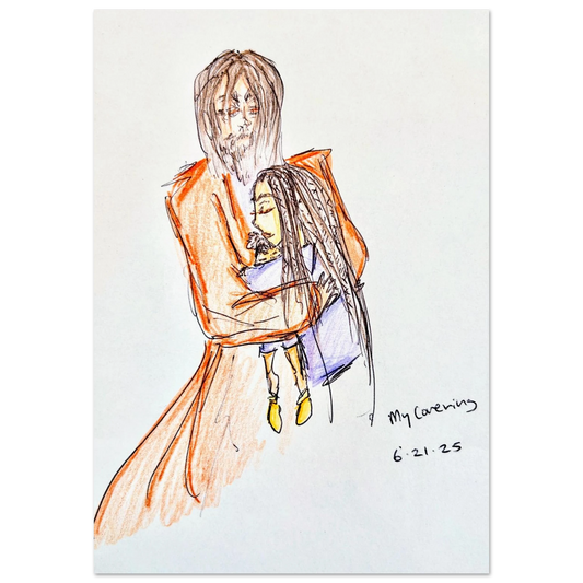 My Covering by Katie Jackson-Jesus Holding Child Drawing-Christian Comfort Art-Fine Art Paper Poster Print, 28×40" (70×100 cm), (no frame or style)