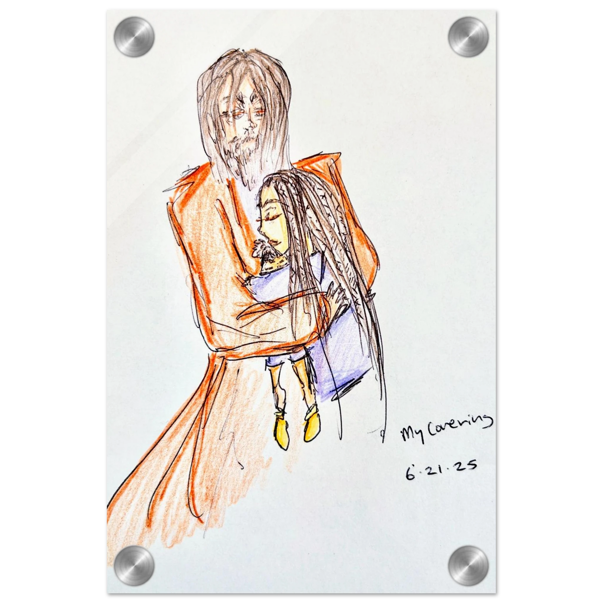 My Covering by Katie Jackson-Jesus Holding Child Drawing-Christian Comfort Art-Acrylic Print, 8×12" (20×30 cm), (no frame or style)