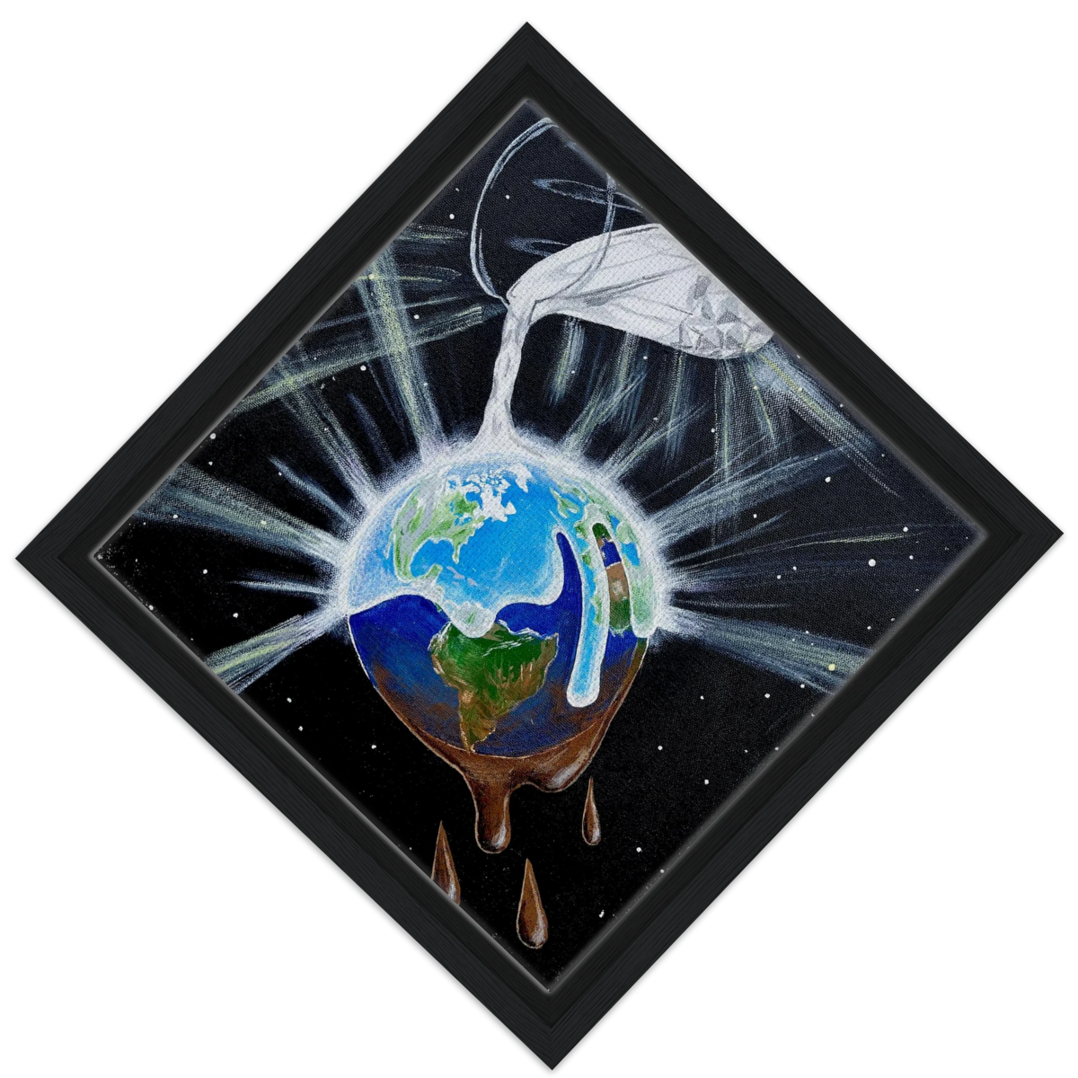 Inspiring Christian art acrylic on canvas painting Overflowing Light by Colette Raine Canvas in Wood Frame Print 12×12" (30×30 cm) Black Frame