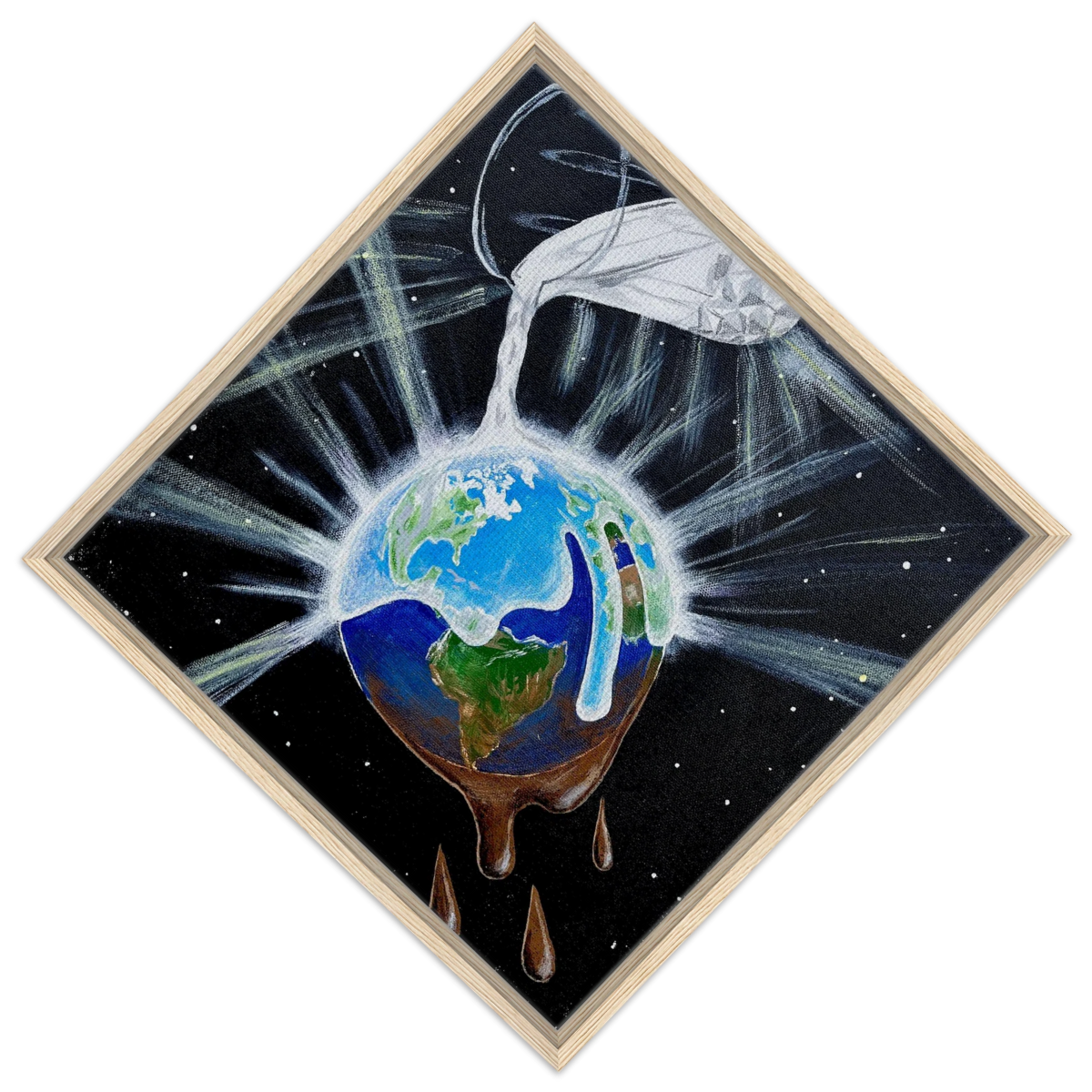 Inspiring Christian art acrylic on canvas painting Overflowing Light by Colette Raine Canvas in Wood Frame Print 24×24" (60×60 cm) Natural Wood Frame