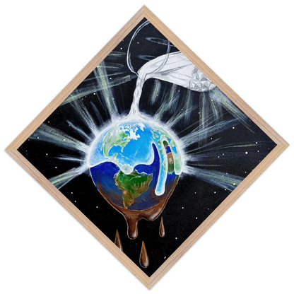 Inspiring Christian art acrylic on canvas painting Overflowing Light by Colette Raine Semi-Glossy Paper in Wood Frame Print 12×12" (30×30 cm) Natural Wood Frame