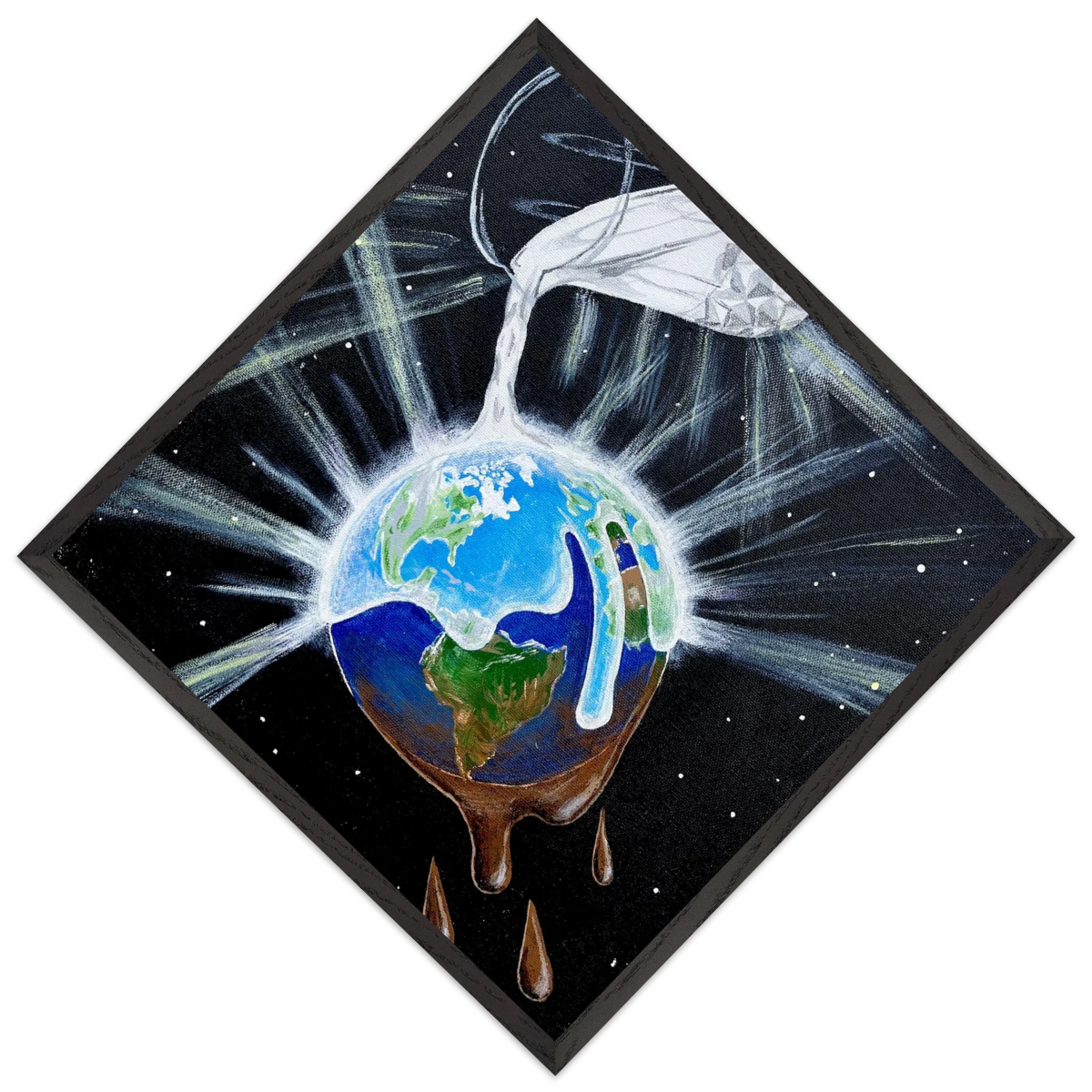 Inspiring Christian art acrylic on canvas painting Overflowing Light by Colette Raine Semi-Glossy Paper in Wood Frame Print 16×16" (40×40 cm) Black Frame
