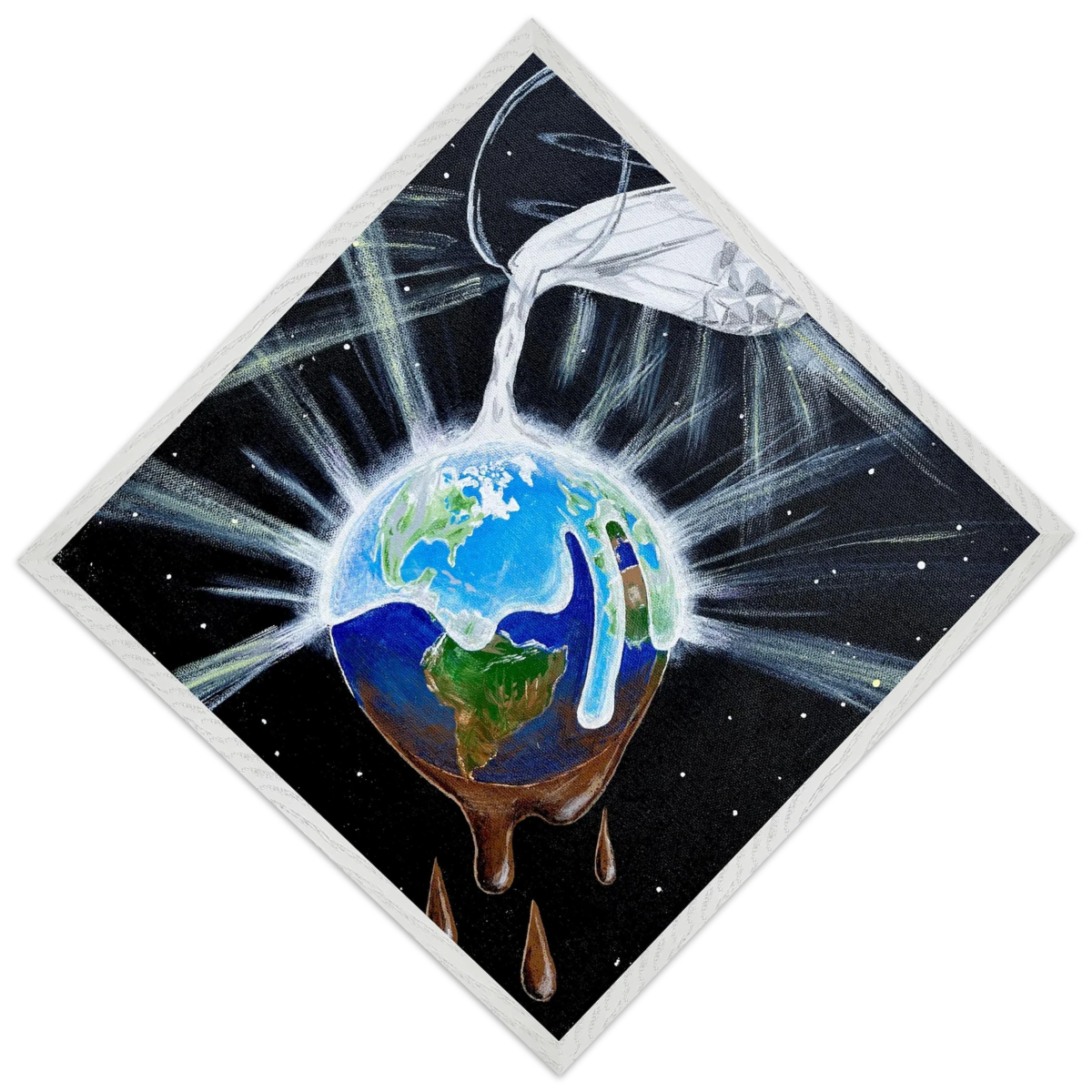 Inspiring Christian art acrylic on canvas painting Overflowing Light by Colette Raine Semi-Glossy Paper in Wood Frame Print 16×16" (40×40 cm) White Frame