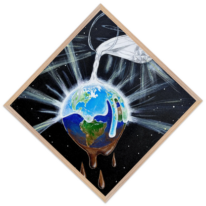 Inspiring Christian art acrylic on canvas painting Overflowing Light by Colette Raine Semi-Glossy Paper in Wood Frame Print 16×16" (40×40 cm) Natural Wood Frame