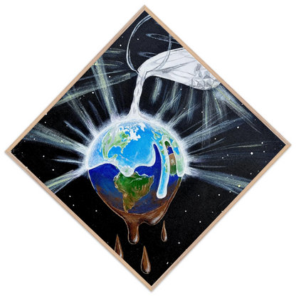 Inspiring Christian art acrylic on canvas painting Overflowing Light by Colette Raine Semi-Glossy Paper in Wood Frame Print 28×28" (70×70 cm) Natural Wood Frame
